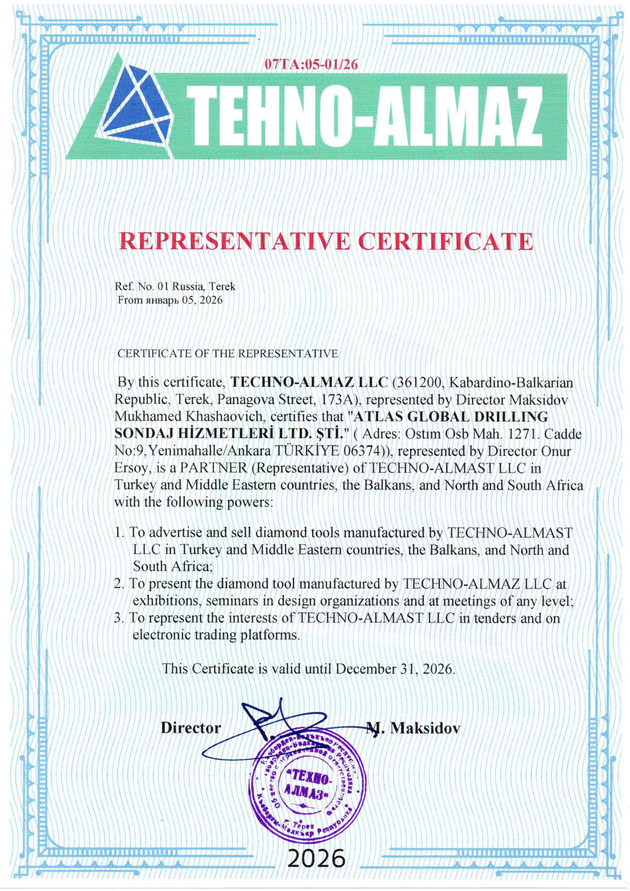 TEHNO-ALMAZ TÜRKİYE DİSTRİTÜBÖRLÜK HABERİ